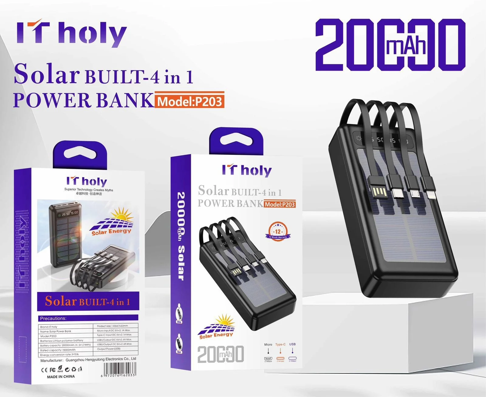 Solar Built Power Bank 4 In 1